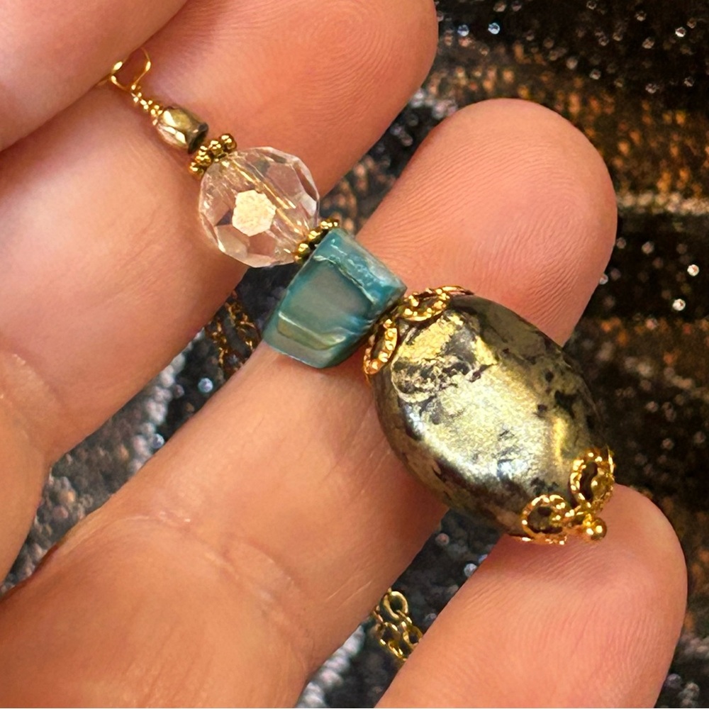 Handcrafted vintage bead crystal drop pendant on chain necklace